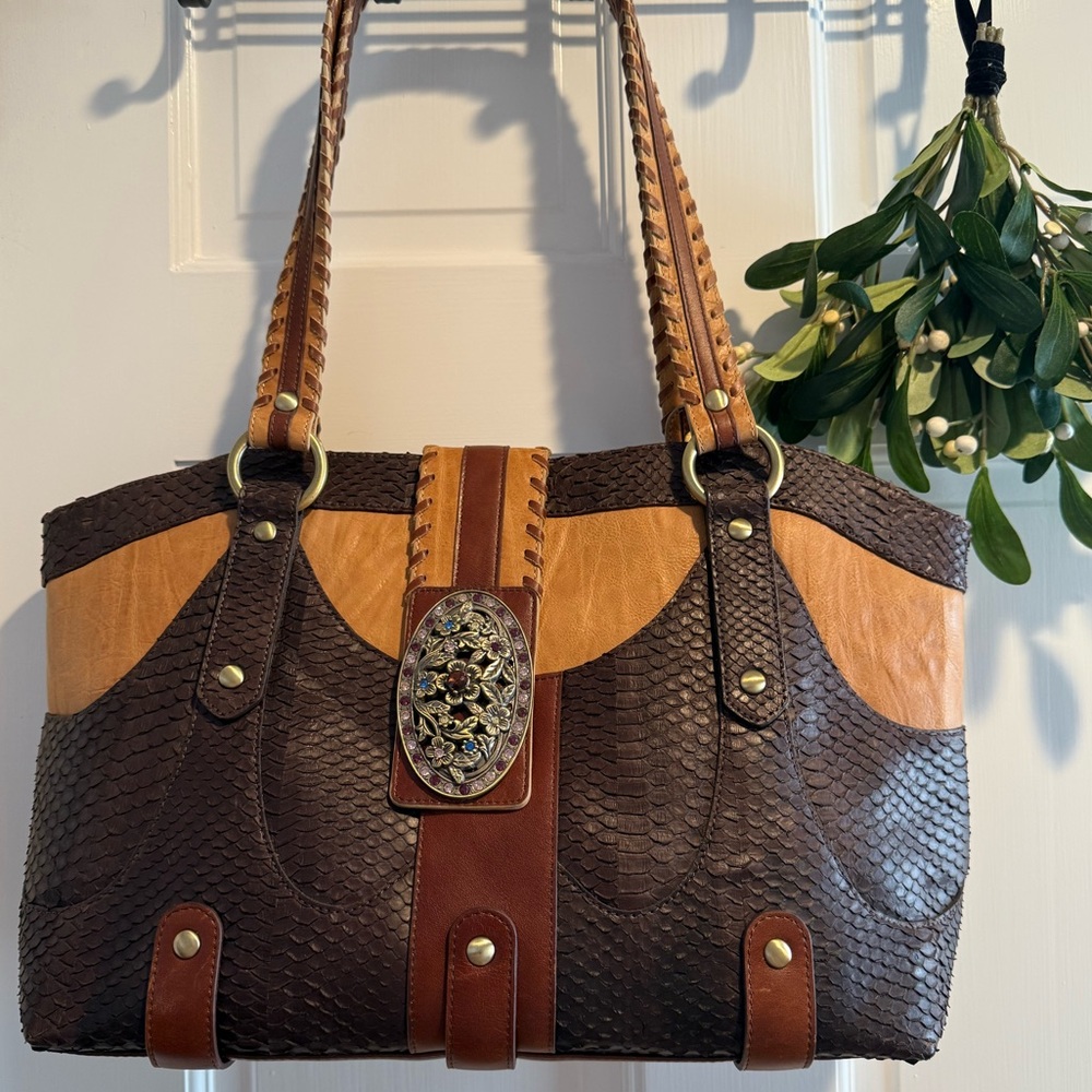 Sharif Brown and Tan Leather Handbag